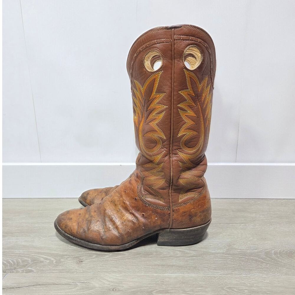 Paul Bond Handmade Brown Custom Ostrich Leather Cowboy Boots Size M7.5 W9